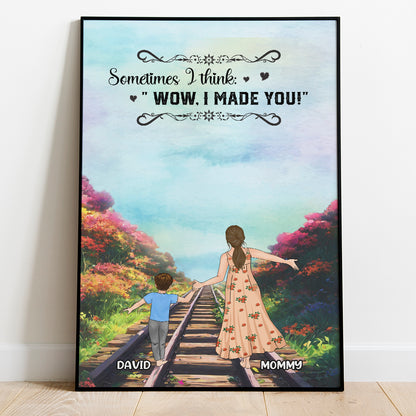 Personalized Mother And Son Walking Together Poster Canvas