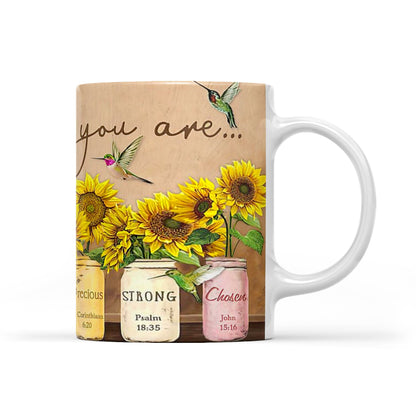 God says you are Unique special lovely precious strong chosen Sunflower White Edge-to-Edge Mug