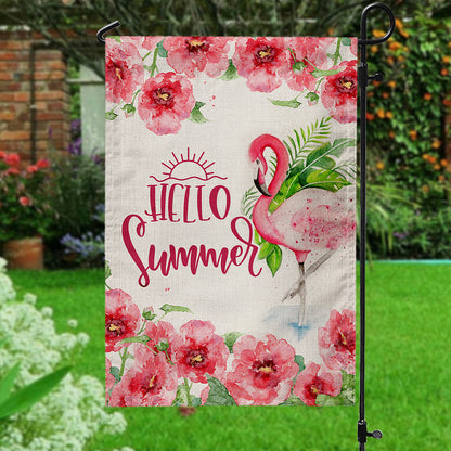 Hello Summer Flamingo Garden Flag And House Flag