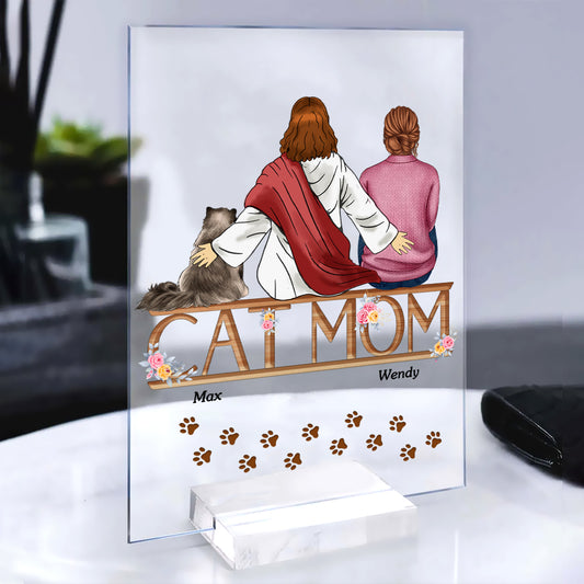 Personalized Cat Mom And Jesus Acrylic Plaque