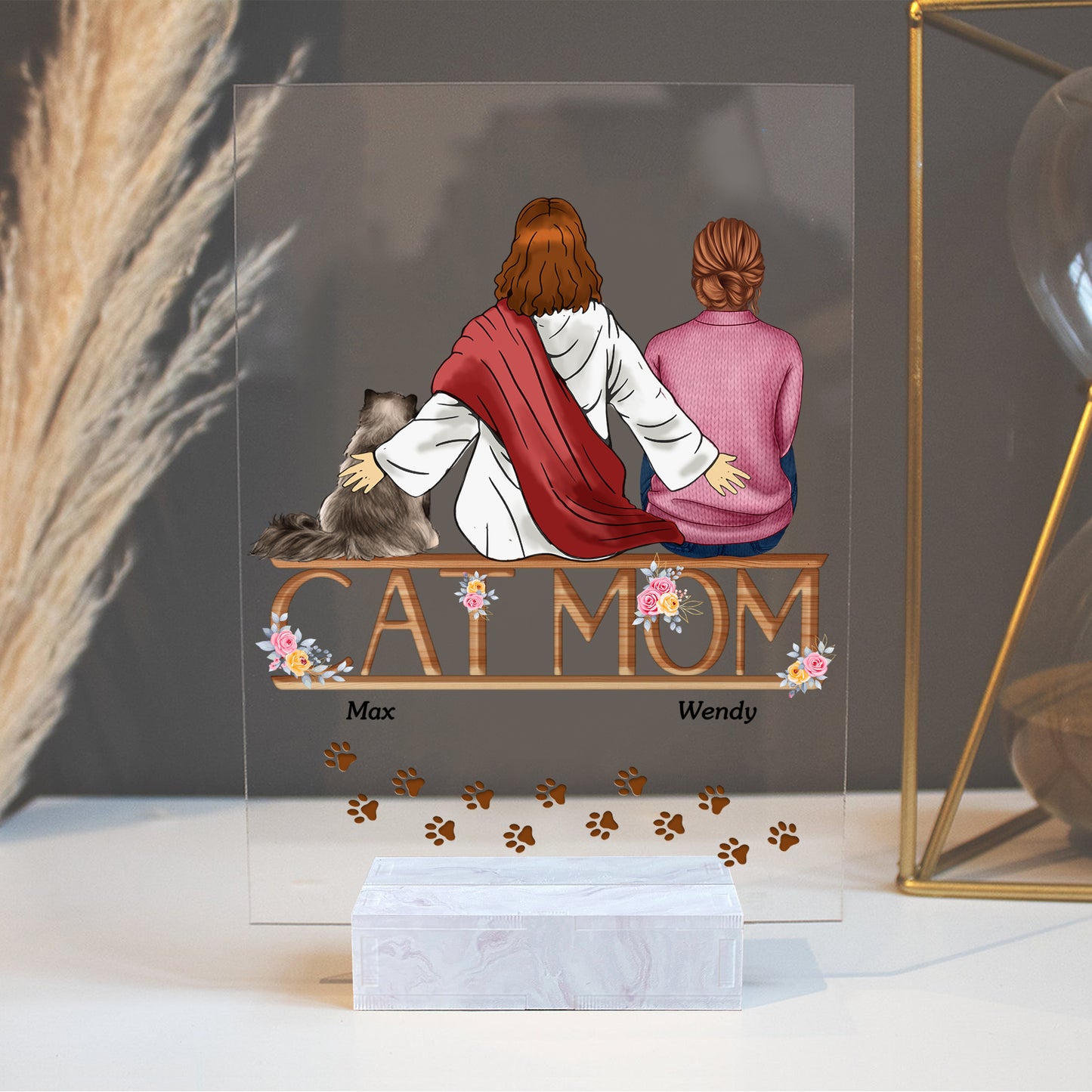 Personalized Cat Mom And Jesus Acrylic Plaque