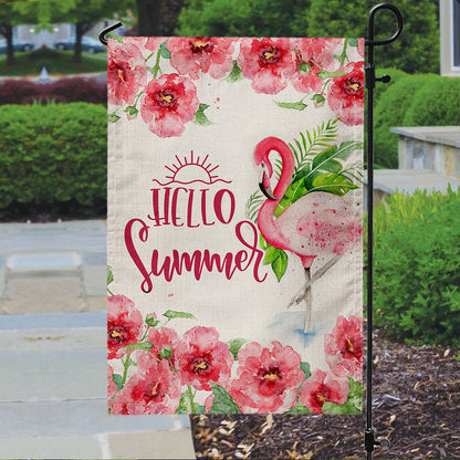 Hello Summer Flamingo Garden Flag And House Flag