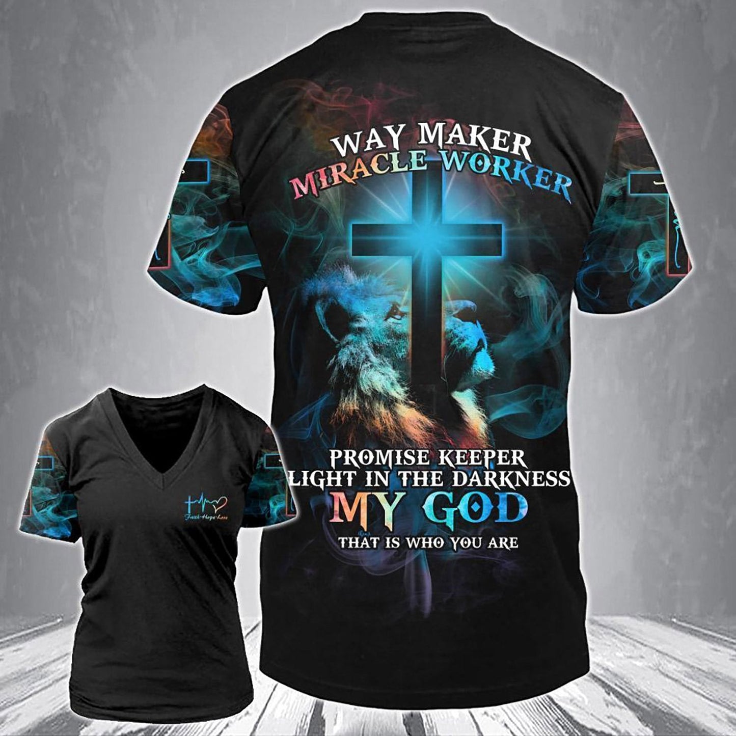 Lion Cross Light Way Maker Miracle Worker Faith Hope Love 3D All Over Print