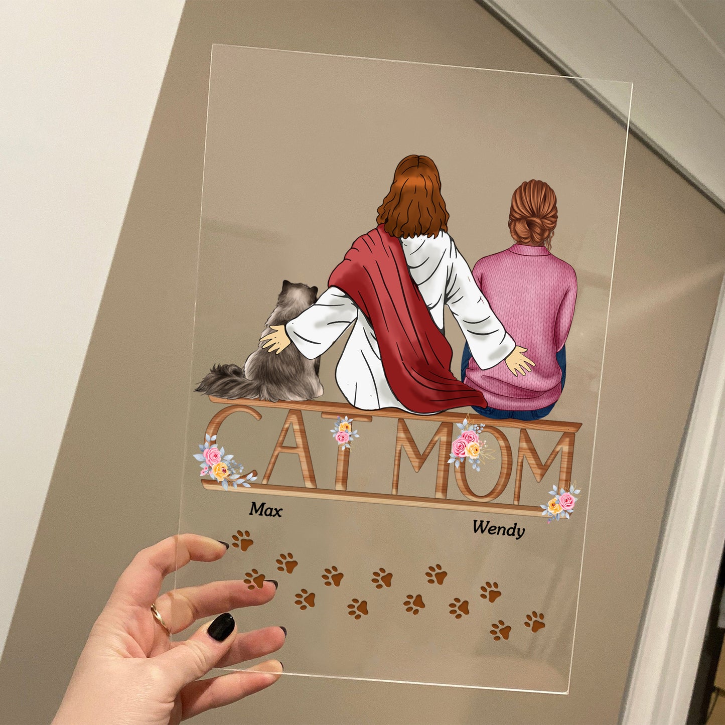 Personalized Cat Mom And Jesus Acrylic Plaque