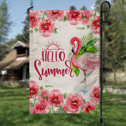 Hello Summer Flamingo Garden Flag And House Flag