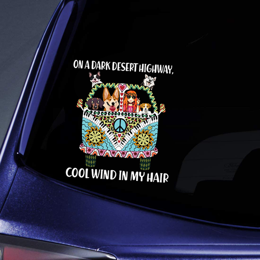 Hippie Girl And Dogs Sticker Decal