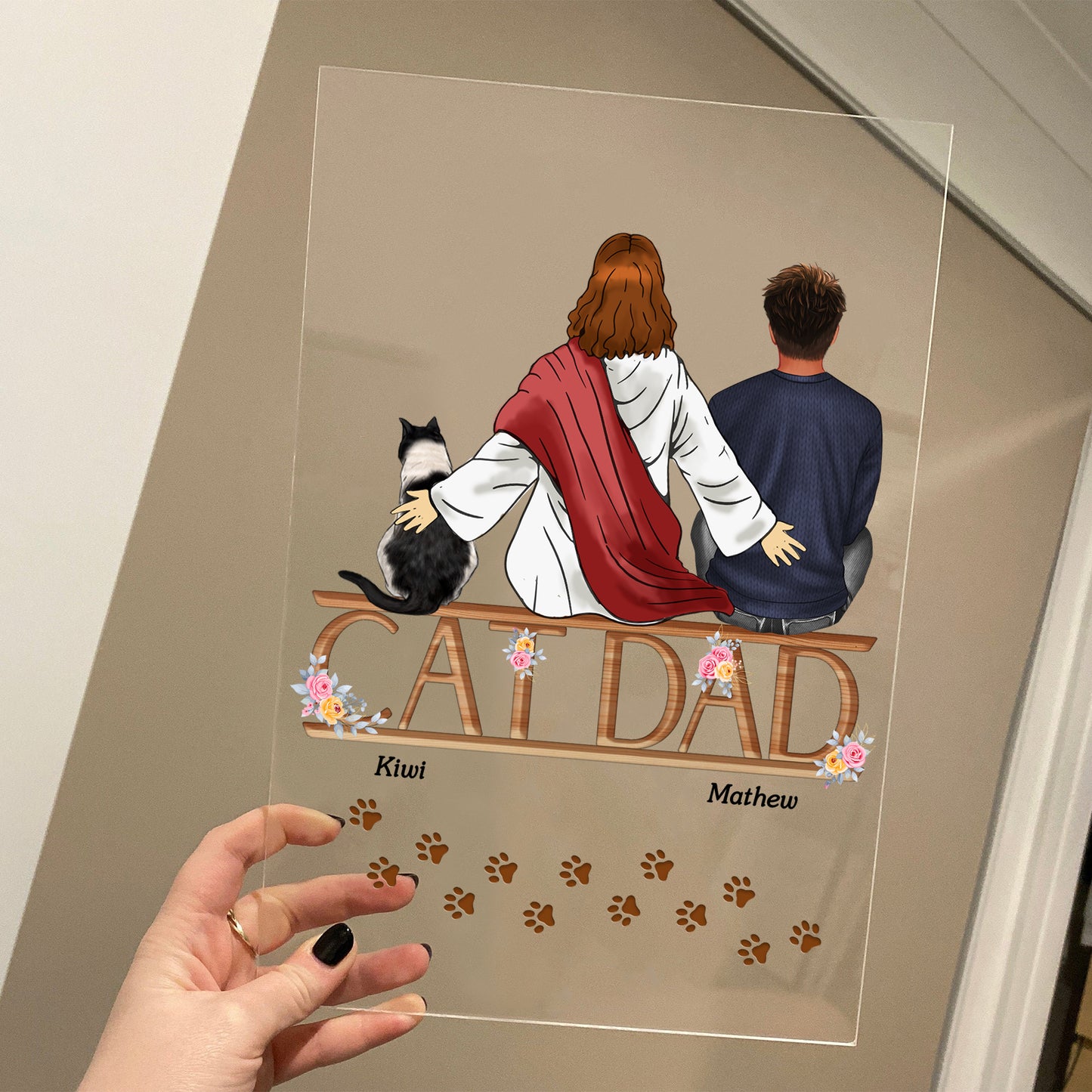 Personalized Cat Dad And Jesus Acrylic Plaque