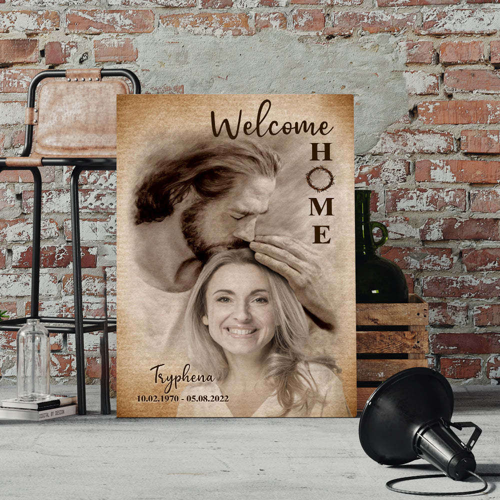 Personalized Custom Photo and Custom Name Date Memorial Welcome Home Jesus Canvas Custom Memorial Canvas Prints