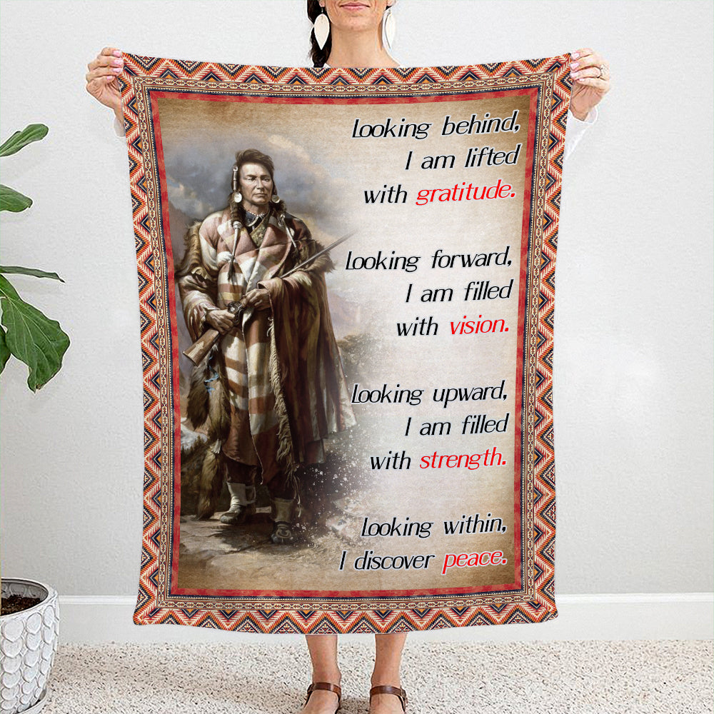Looking Behind I Am Lifted With Gratitude Native American Pattern Blanket