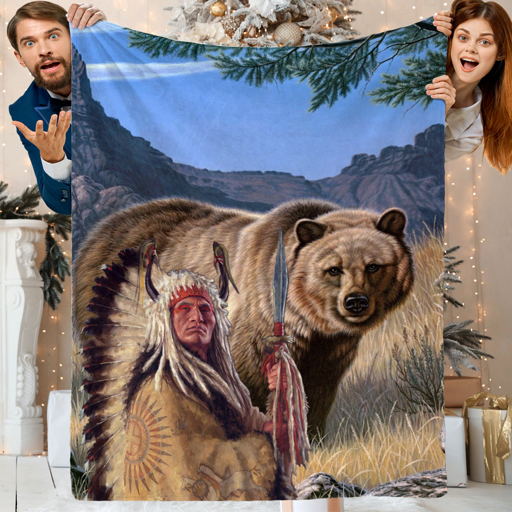 Native American And Bear Blanket