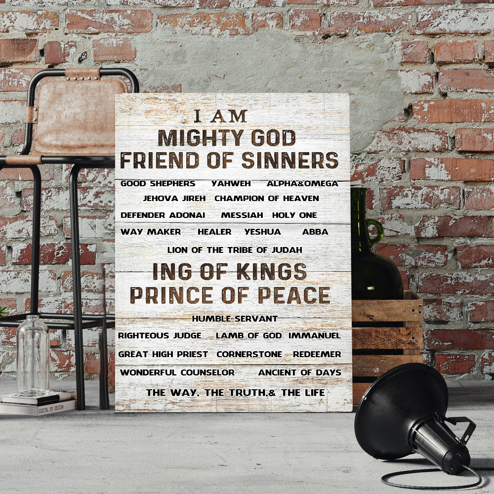 I AM ( names of God ) Mighty God Friend of Sinners Canvas Prints