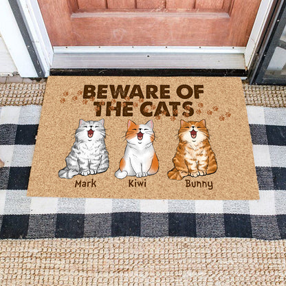 Personalized Custom Names And Cats Beware of The Cats Doormat