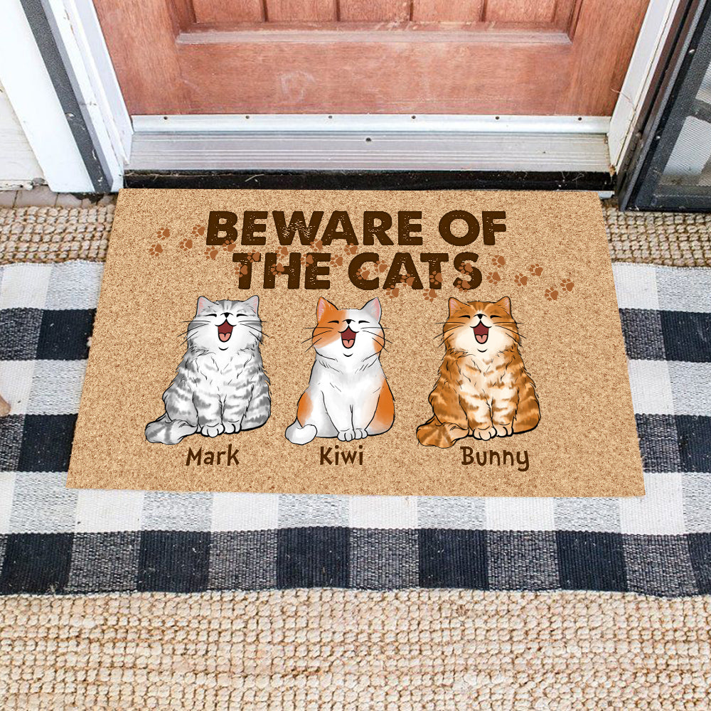Personalized Custom Names And Cats Beware of The Cats Doormat