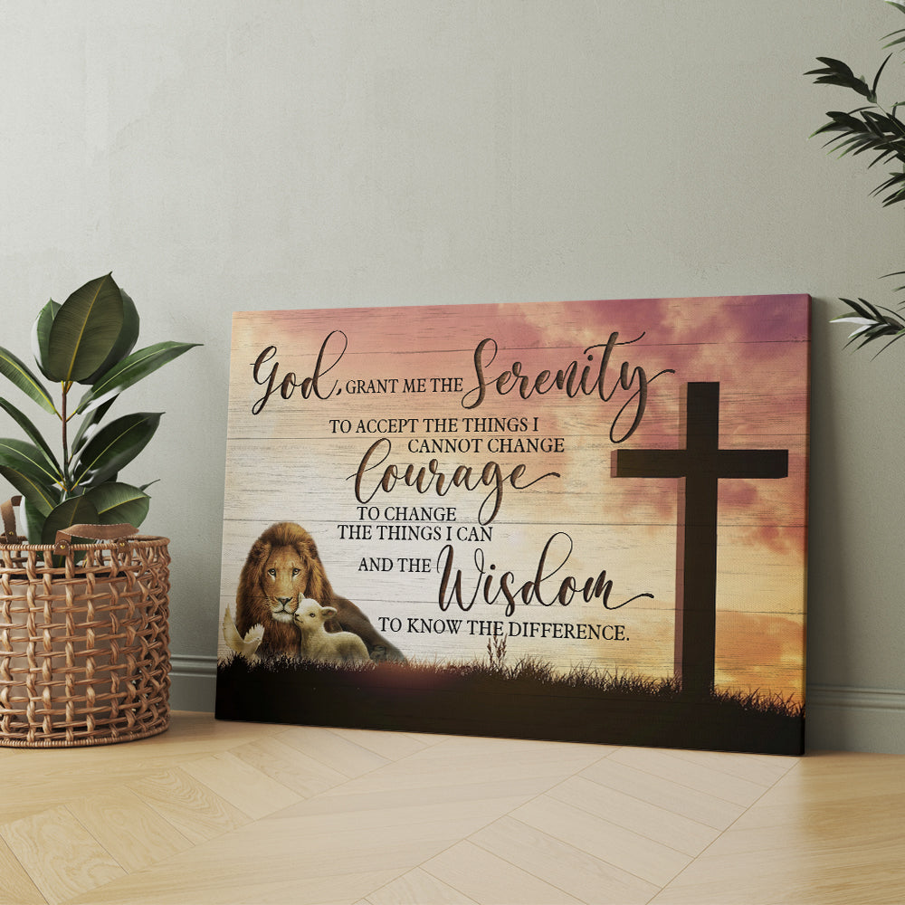 Serenity Prayer God Jesus Lion and Lamb Dove God Grant Me The Serenity To Accept The Things I Cannot Change Canvas Prints