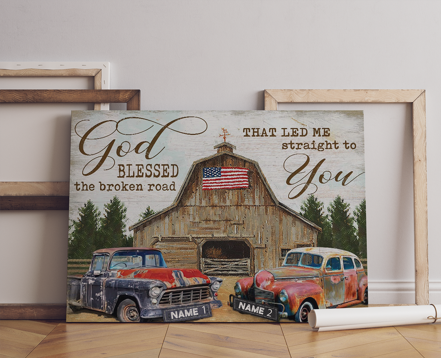 Personalized, God Blessed The Broken Road That Led Me Straight To You,Truck and Country Barn Canvas Prints