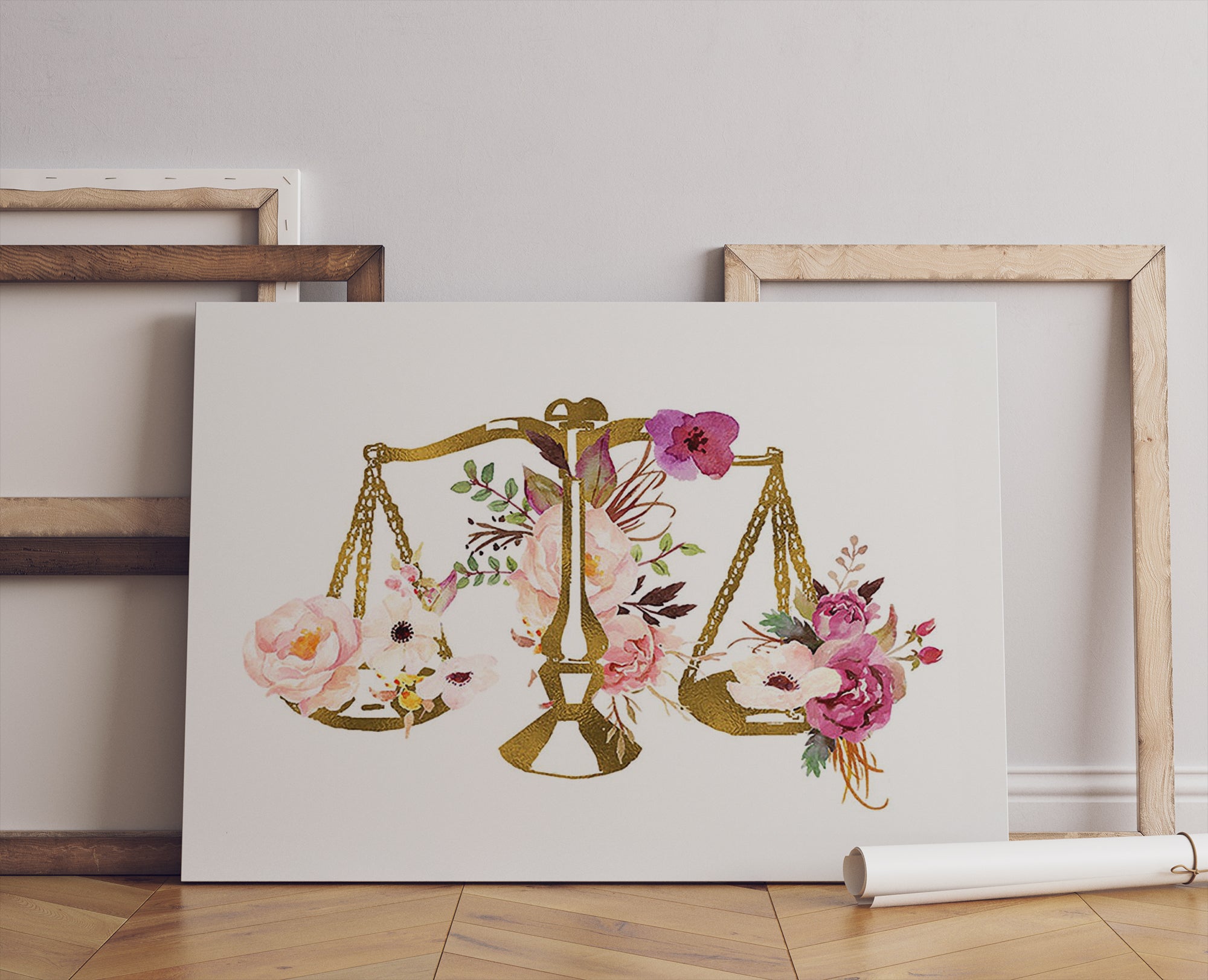 Lawyers Office Decor Gift for Lawyers Justice Art Print Law Scales Of Justice Watercolor Flower Canvas Prints