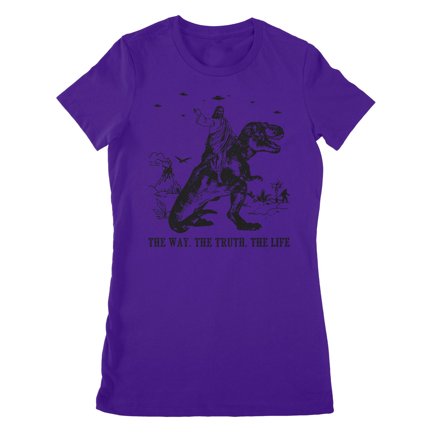 Premium Women's T-shirt - Jesus Riding Dinosaur The Way. The Truth. The Life