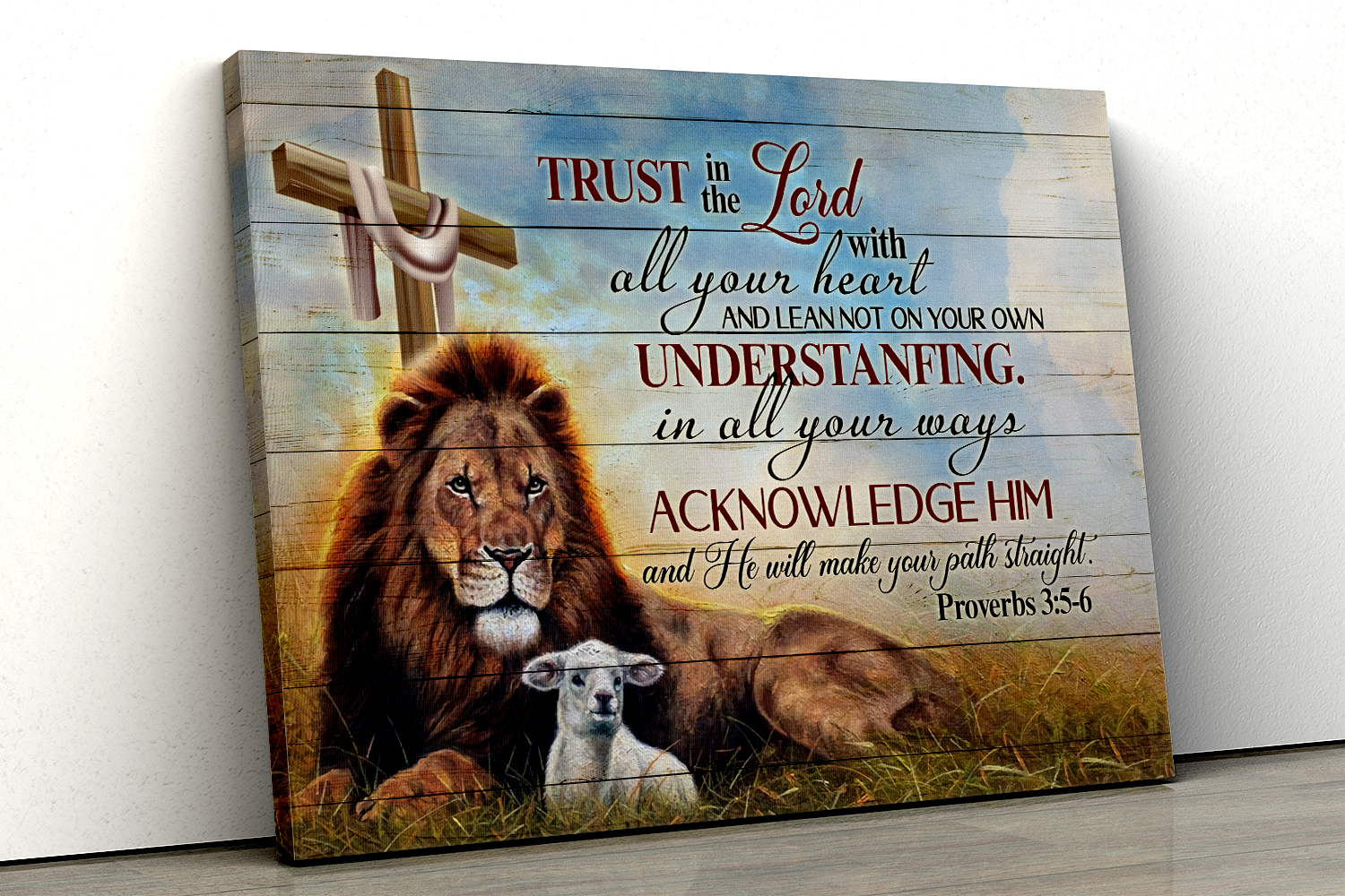 Jesus Lion And Lamb Canvas Proverbs 3:5-6 Trust In The Lord With All Your Heart Christian Art Canvas Prints