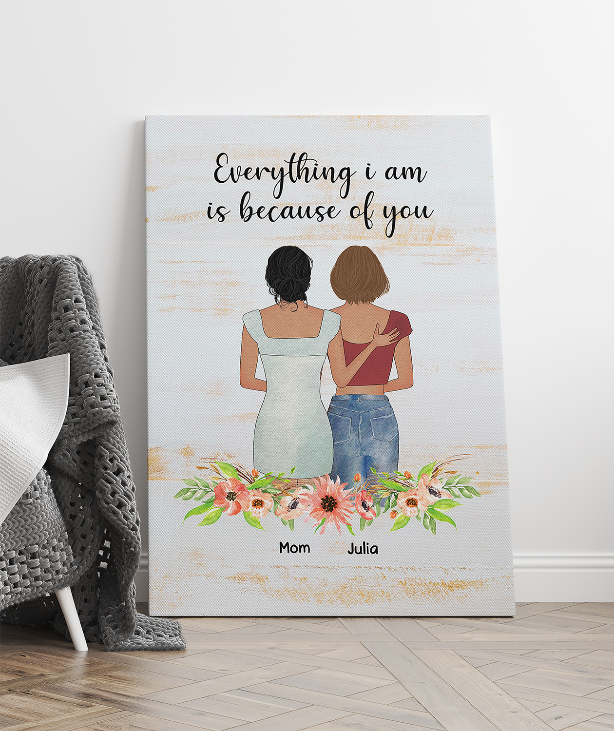Personalized  Mother & Daughter, Everything I Am Is Because Of You, Gift For Mom Canvas Prints