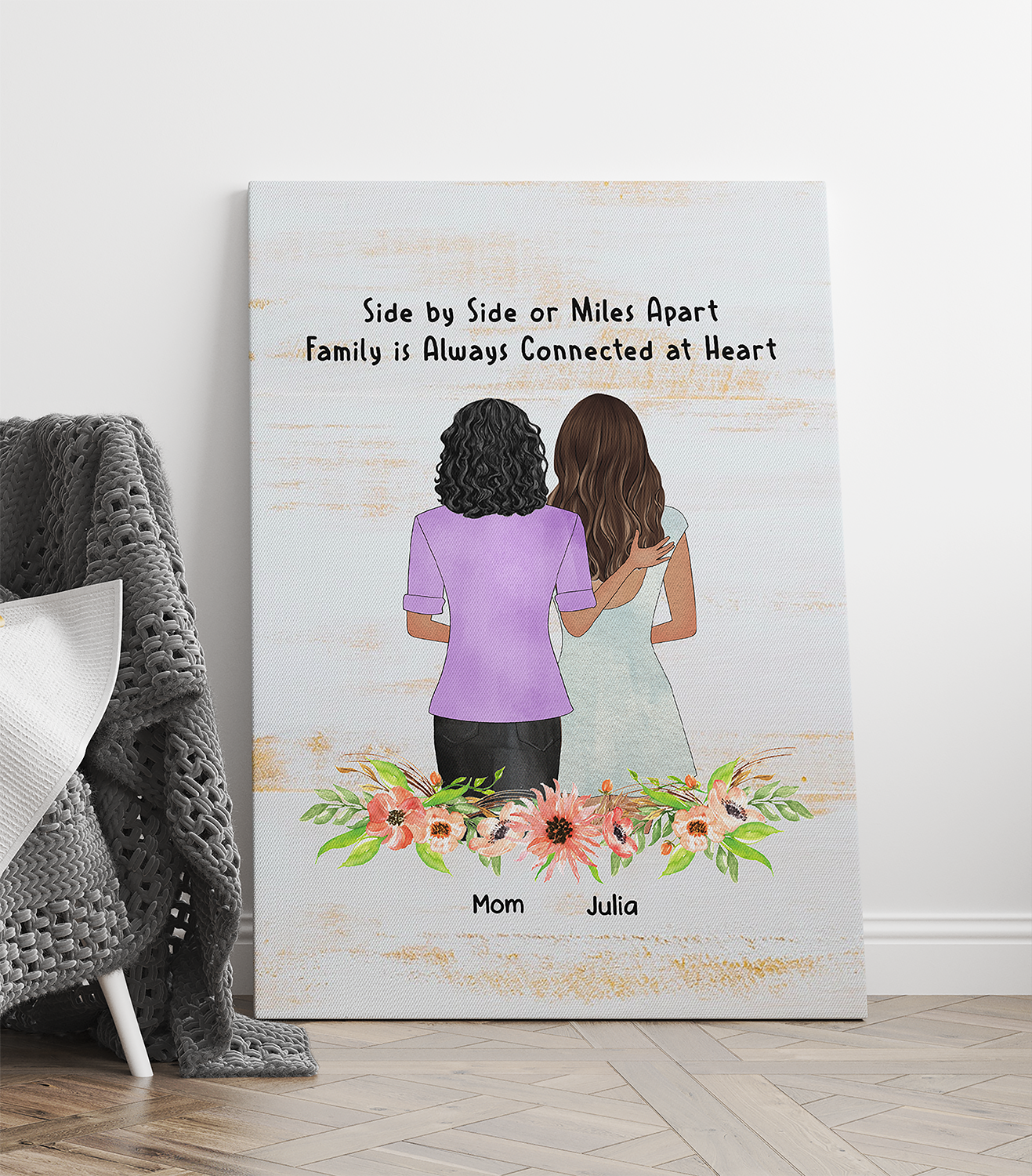 Personalized, Side By Side Or Miles Apart Family Is Always Close At Heart, Gift For Mom Canvas Prints