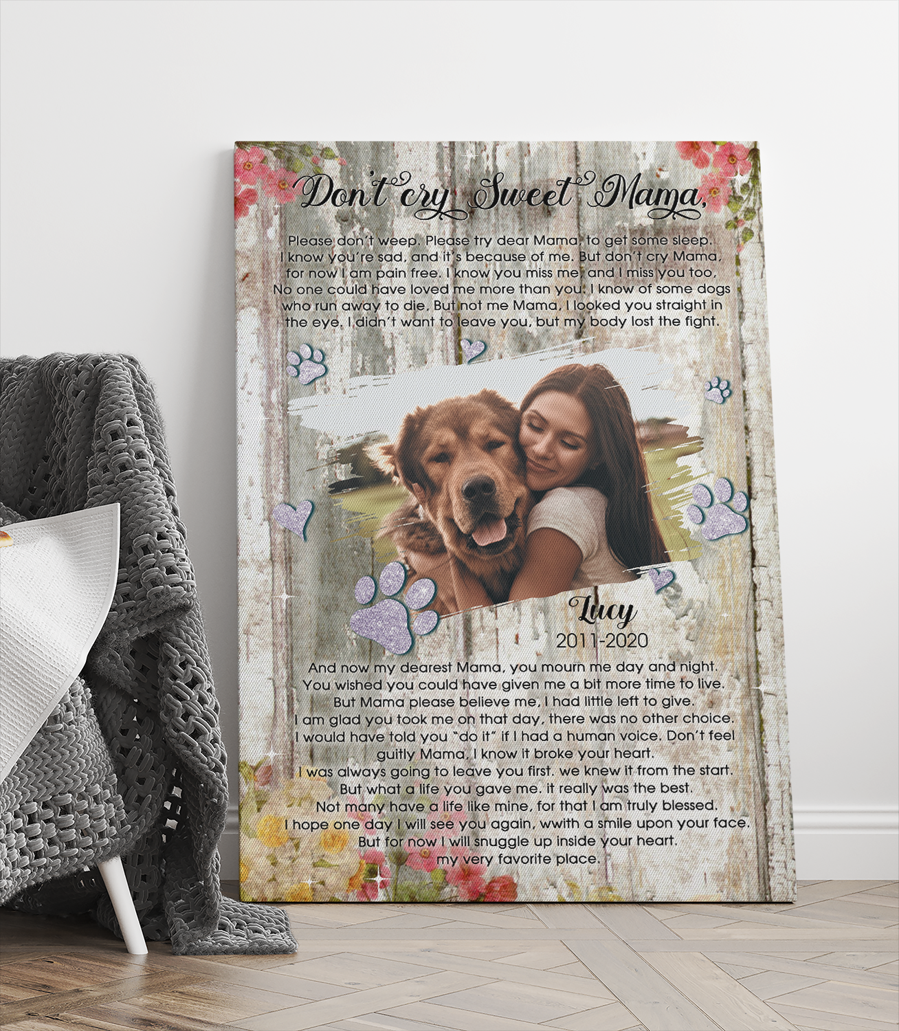 Personalized Pet Dog Cat Memorial Gifts, Don't Cry Sweet Mama Please Don't Weep Canvas Prints