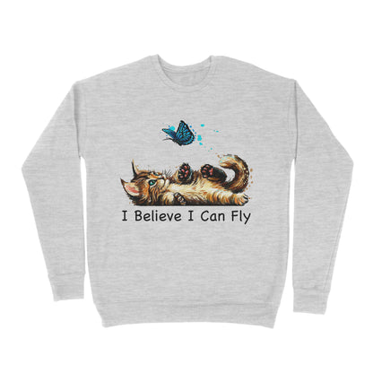 Premium Crew Neck Sweatshirt - Funny Cat i Believe I Can Fly