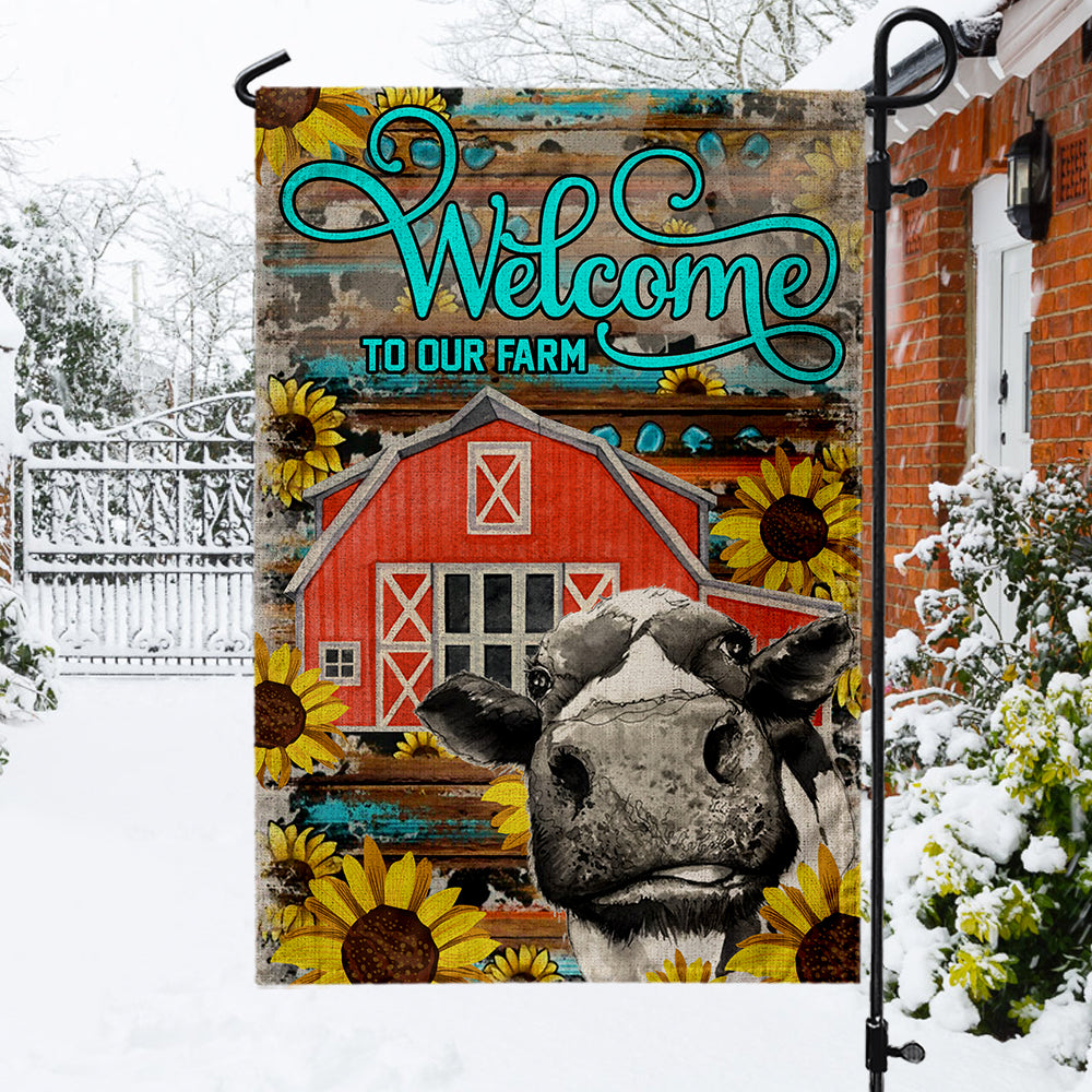 Welcome to Our Farm Cow Sign Cow With Flowers Wreath Sign Garden Flag And House Flag