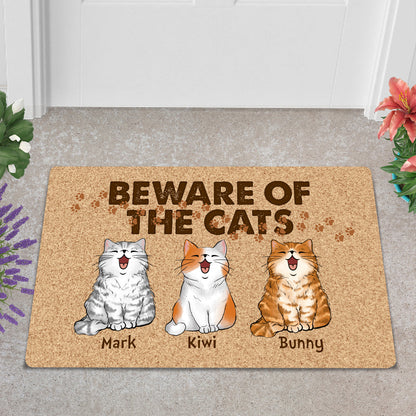 Personalized Custom Names And Cats Beware of The Cats Doormat