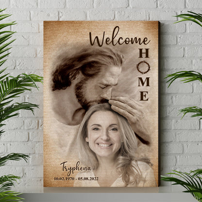 Personalized Custom Photo and Custom Name Date Memorial Welcome Home Jesus Canvas Custom Memorial Canvas Prints