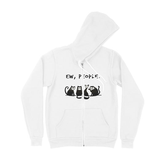 Ew People Funny Black Cat Wearing Mask - Premium Zip Hoodie