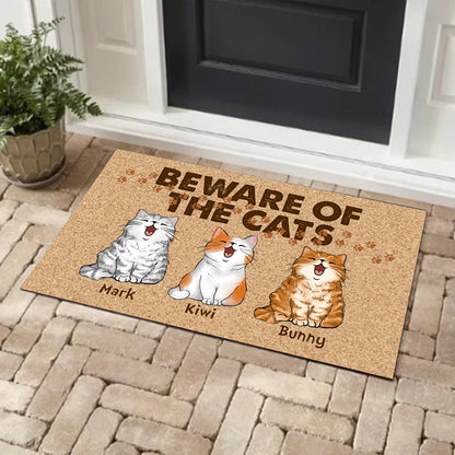 Personalized Custom Names And Cats Beware of The Cats Doormat