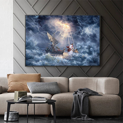 Jesus Walking on Water/Savior In The Storm Canvas Painting Christ Posters and Prints Wall Art Picture for Living Room Home Decor Poster and Canvas