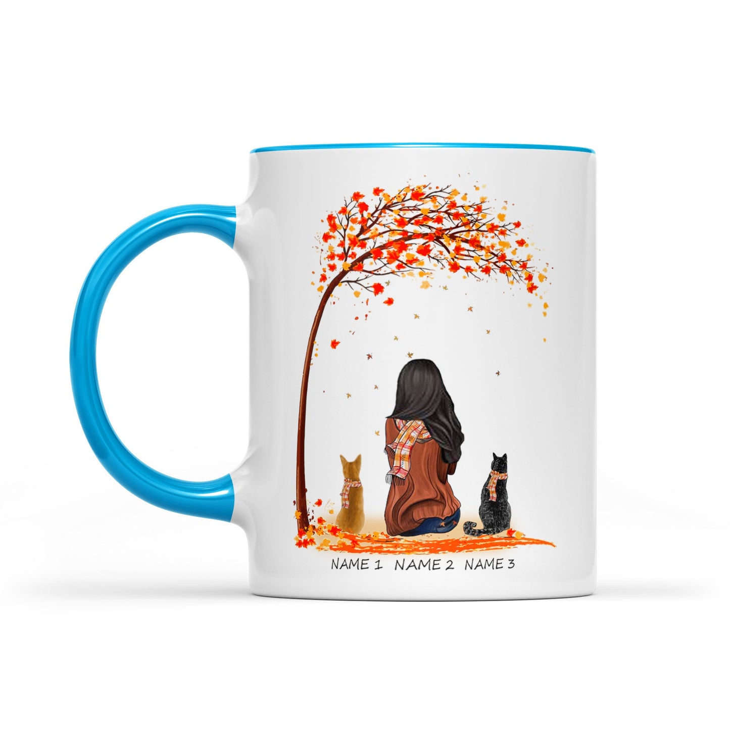 Personalized Girl And Cats Accent Mug