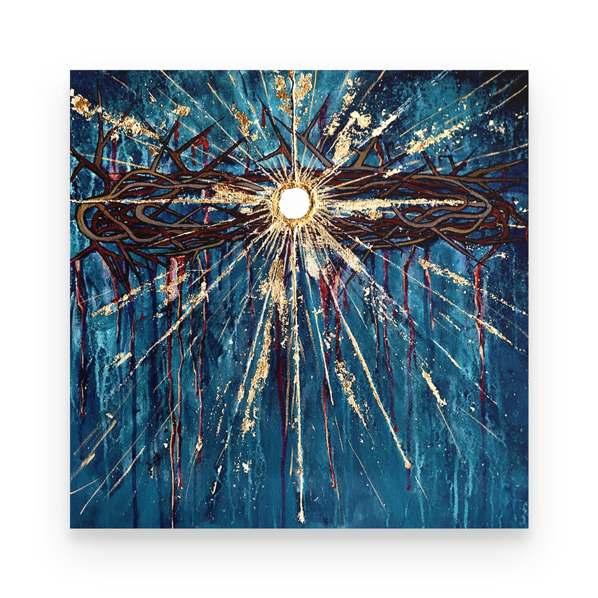 Crown of Thorns, Eucharist, star, passion of Christ, modern religious art, gold leaf, inspirational art, Jesus art, Catholic Standard Poster