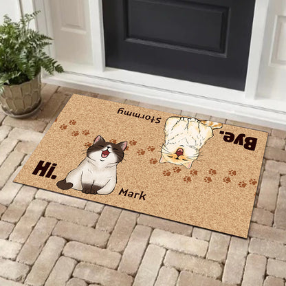 Personalized Custom Names and Cats Hi Bye Cats Funny Doormat