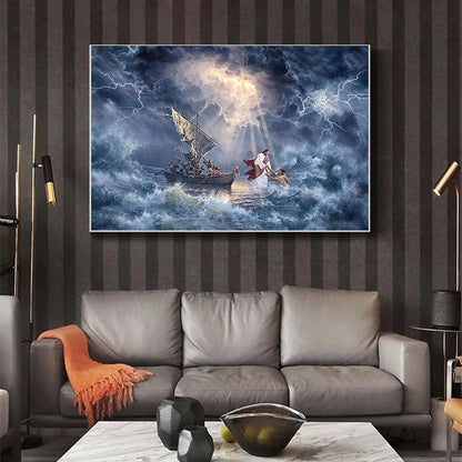 Jesus Walking on Water/Savior In The Storm Canvas Painting Christ Posters and Prints Wall Art Picture for Living Room Home Decor Poster and Canvas