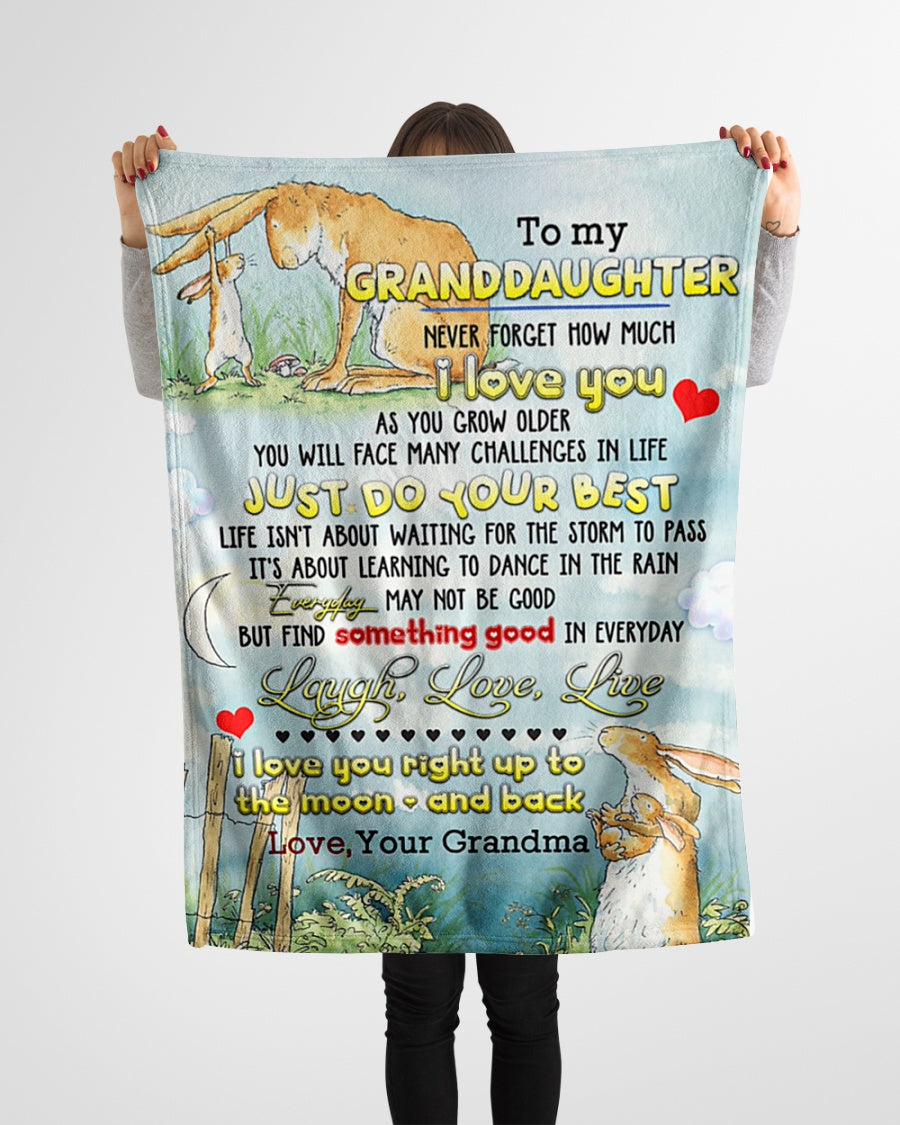 To My Granddaughter Never Forget How Much I Love You As You Grow Older You Will Face Many Challenges In Life, Rabbit Lover Fleece Blanket