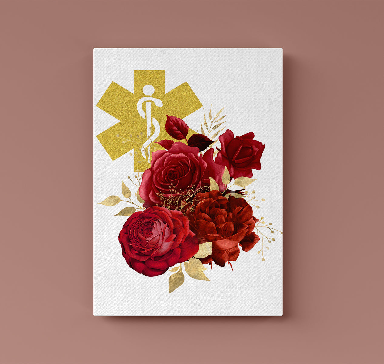 Caduceus With Red Rose Canvas Prints