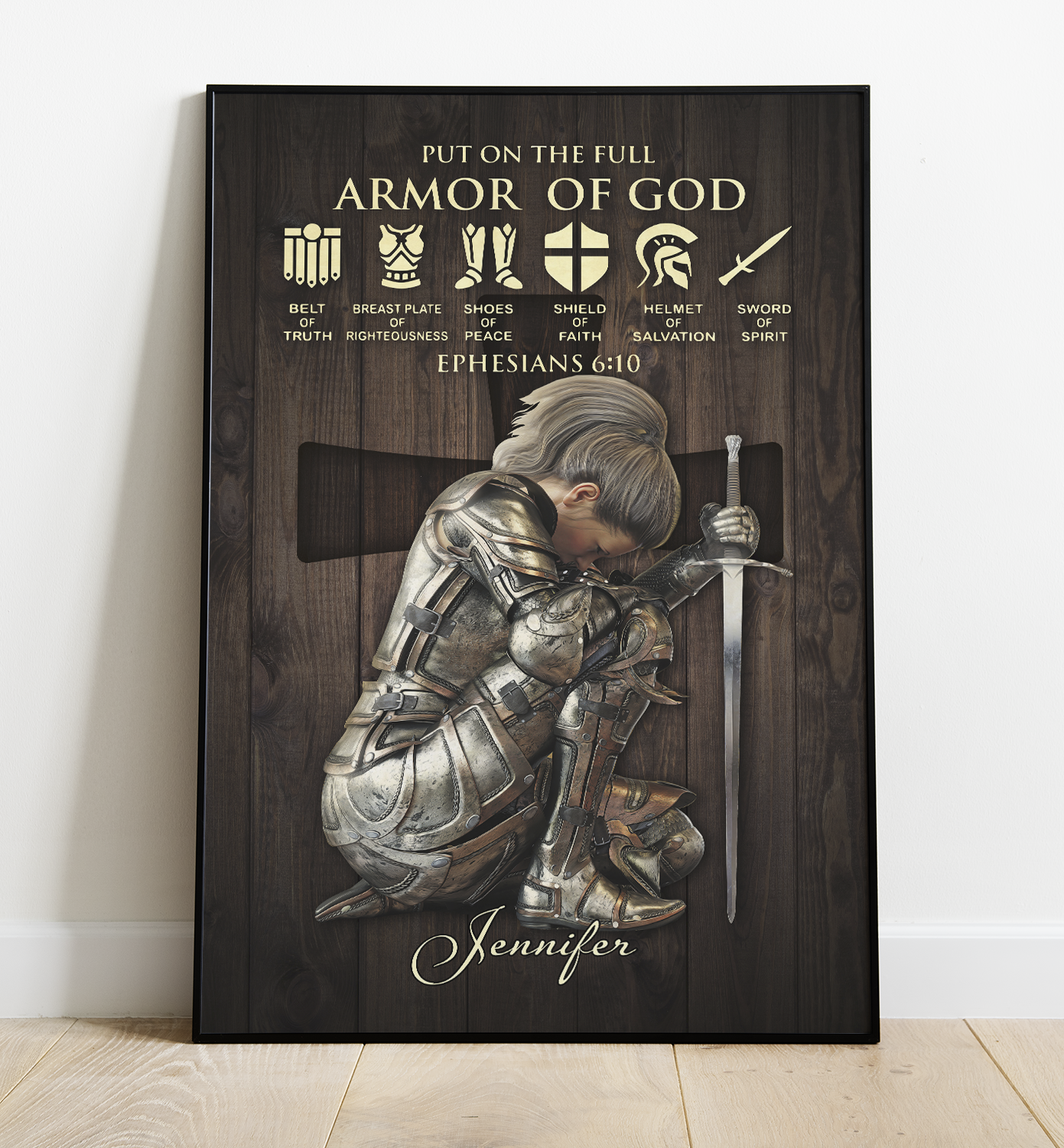 Personalized Woman Warrior of God Put On The Full Armor of God Ephesians 6:10 Poster