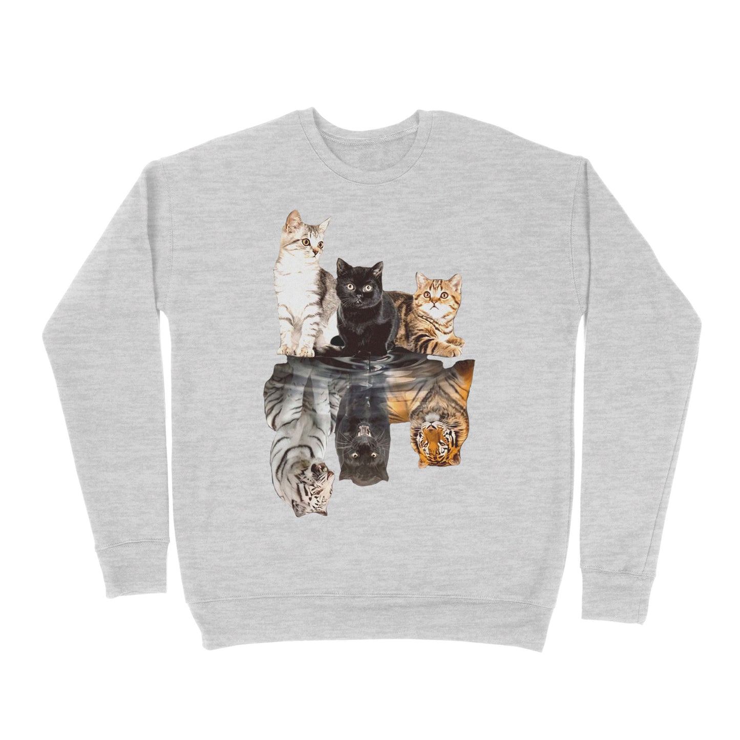 Premium Crew Neck Sweatshirt - The Cats Water Mirror Reflection Tigers