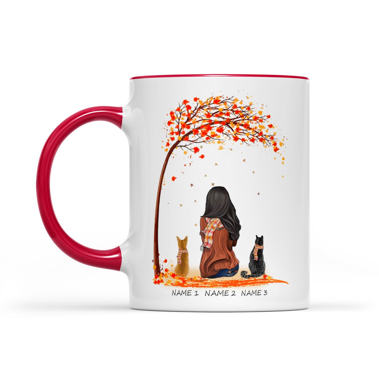 Personalized Girl And Cats Accent Mug