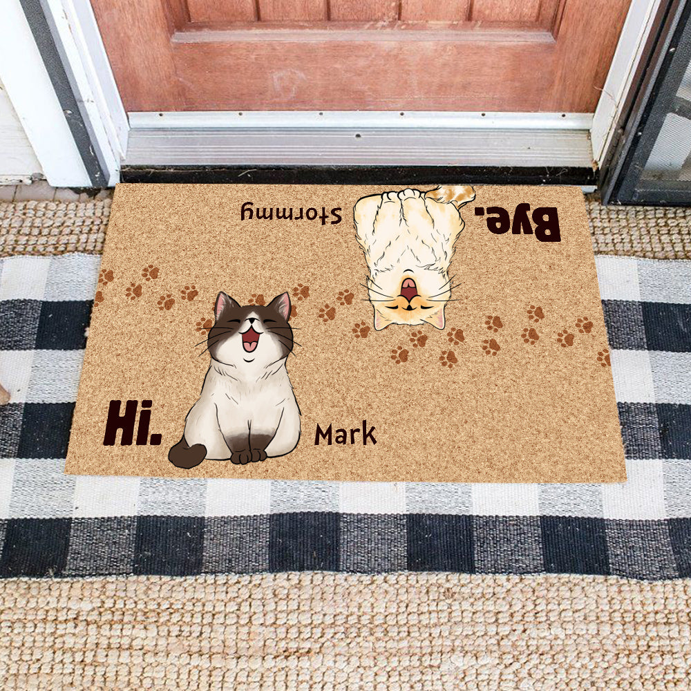 Personalized Custom Names and Cats Hi Bye Cats Funny Doormat