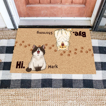 Personalized Custom Names and Cats Hi Bye Cats Funny Doormat