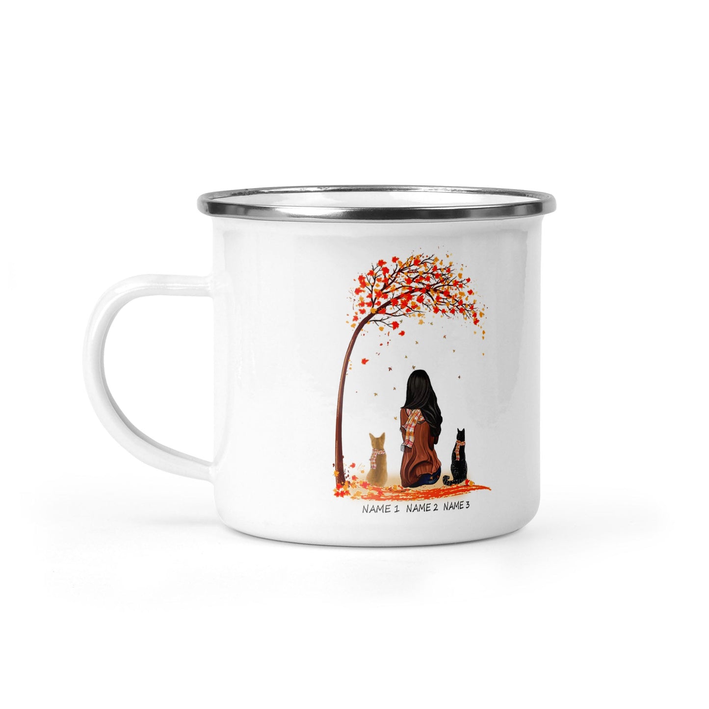 Personalized Girl And Cats Camping Mug