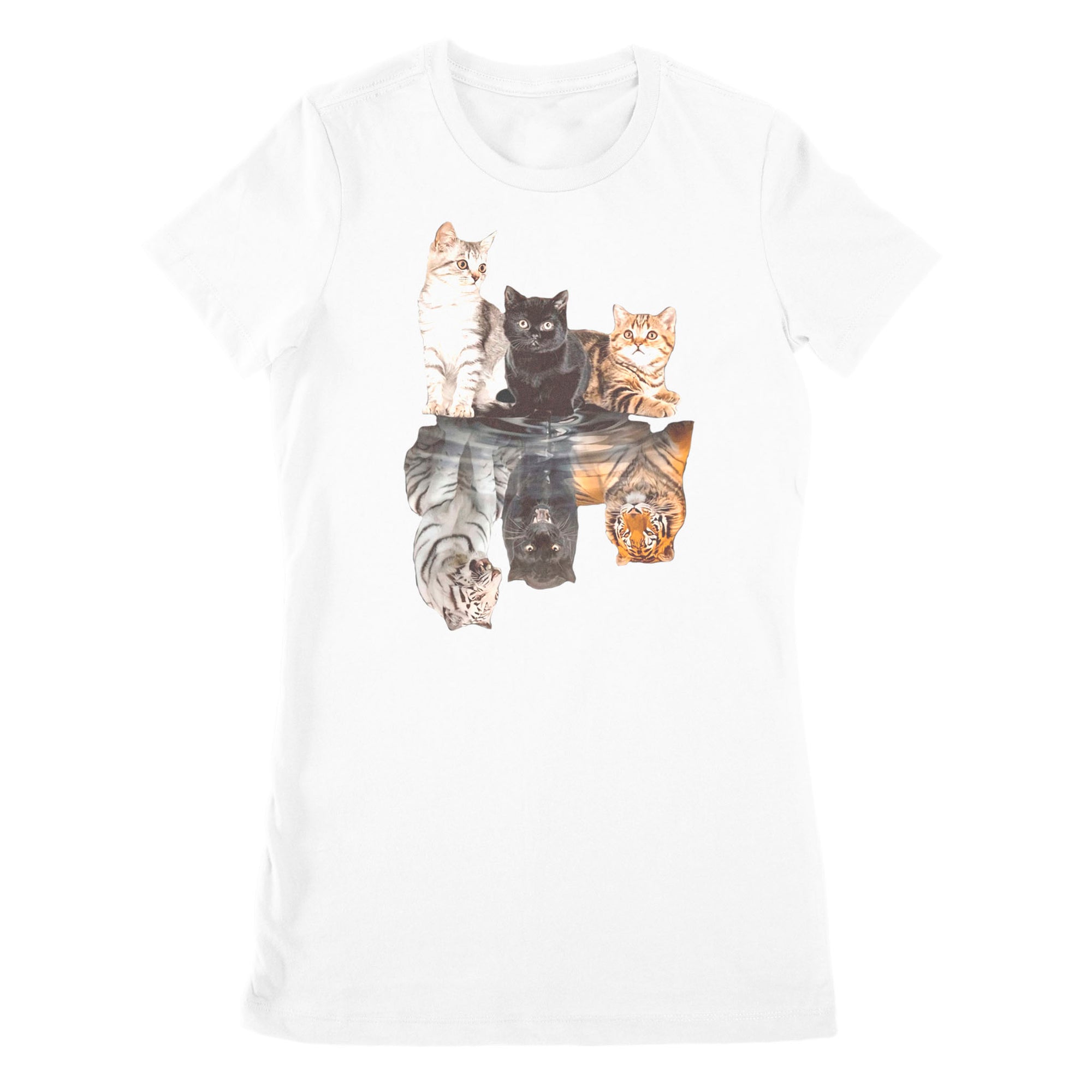 Premium Women's T-shirt - The Cats Water Mirror Reflection Tigers