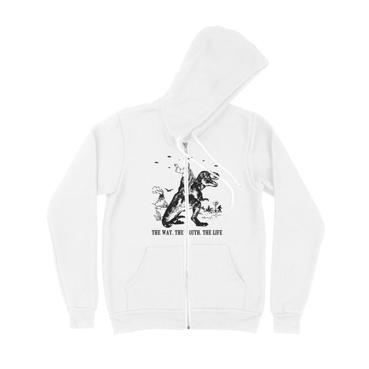 Jesus Riding Dinosaur The Way. The Truth. The Life - Premium Zip Hoodie