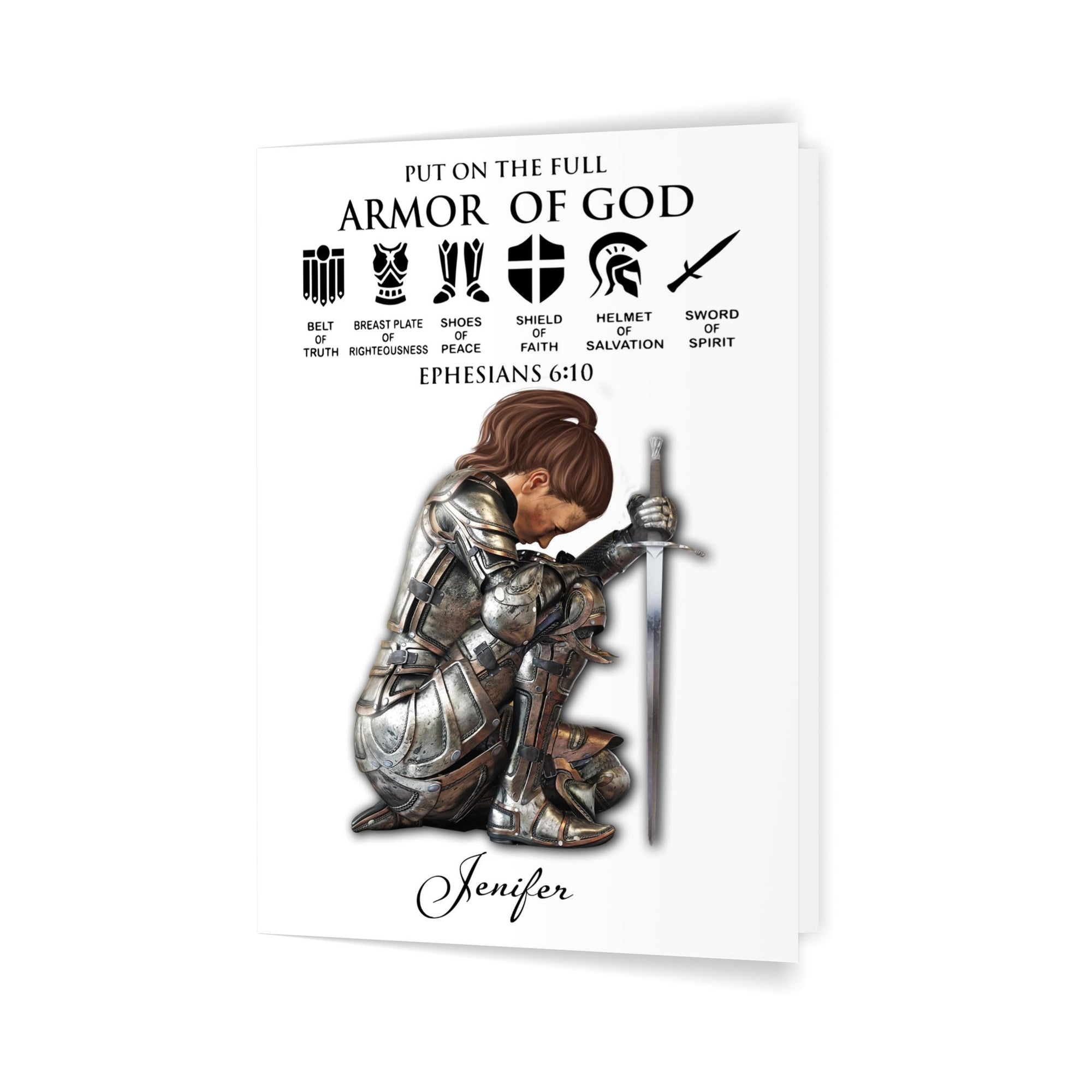 Personalized Woman Warrior of God Put On The Full Armor of God Ephesians 6-10 Folded Greeting Card