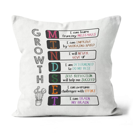 Growth Mindset, Cactus - Linen Throw Pillow