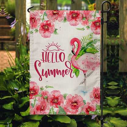 Hello Summer Flamingo Garden Flag And House Flag