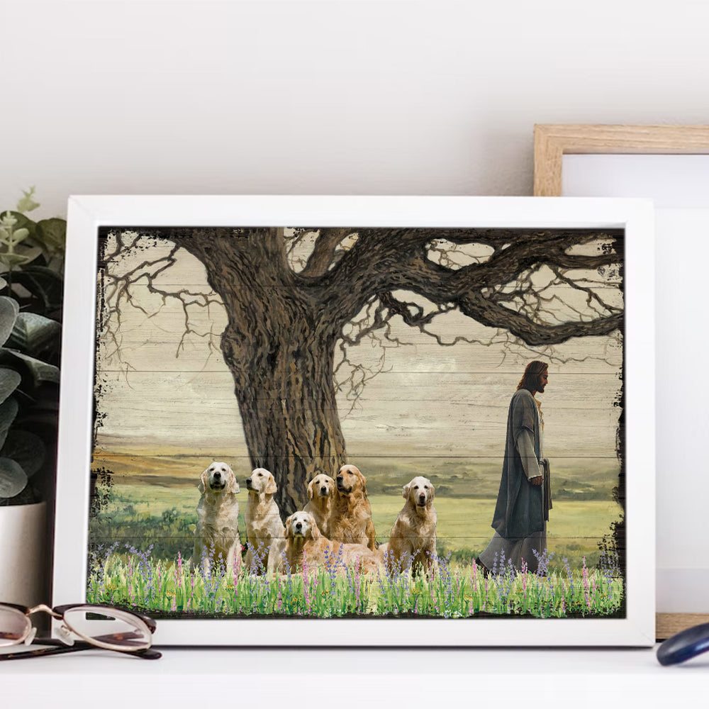 Golden Retriever Dog Walking With God For The Dog Lover Canvas Prints